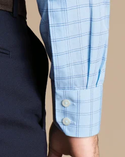 Business Casual Shirts|Dress Shirts<Charles Tyrwhitt Spread Collar Non-Iron Mayfair Weave Check Shirt - Blue Sky