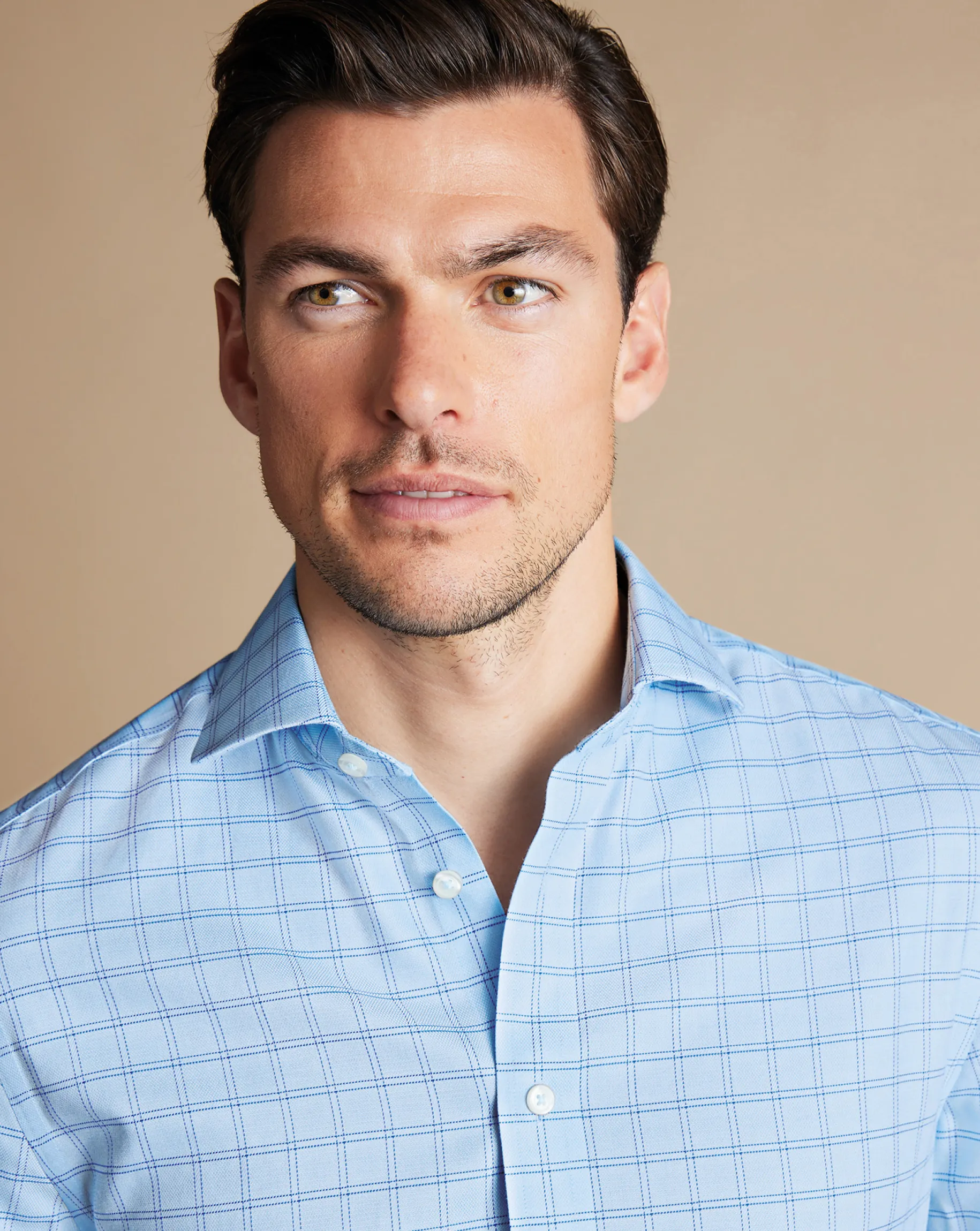 Business Casual Shirts|Dress Shirts<Charles Tyrwhitt Spread Collar Non-Iron Mayfair Weave Check Shirt - Blue Sky