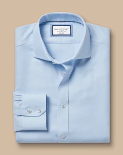 Business Casual Shirts|Dress Shirts<Charles Tyrwhitt Spread Collar Non-Iron Mayfair Weave Shirt - Light Blue