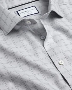 Business Casual Shirts|Dress Shirts<Charles Tyrwhitt Spread Collar Non-Iron Mayfair Weave Check Shirt - Grey Silver