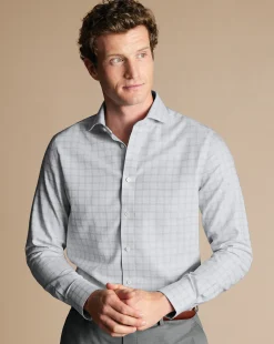 Business Casual Shirts|Dress Shirts<Charles Tyrwhitt Spread Collar Non-Iron Mayfair Weave Check Shirt - Grey Silver