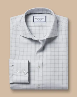 Business Casual Shirts|Dress Shirts<Charles Tyrwhitt Spread Collar Non-Iron Mayfair Weave Check Shirt - Grey Silver