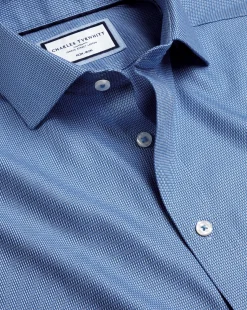 Business Casual Shirts|Dress Shirts<Charles Tyrwhitt Spread Collar Non-Iron Mayfair Weave Shirt - Cobalt Blue