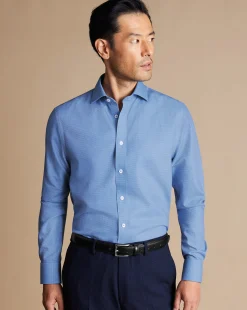 Business Casual Shirts|Dress Shirts<Charles Tyrwhitt Spread Collar Non-Iron Mayfair Weave Shirt - Cobalt Blue