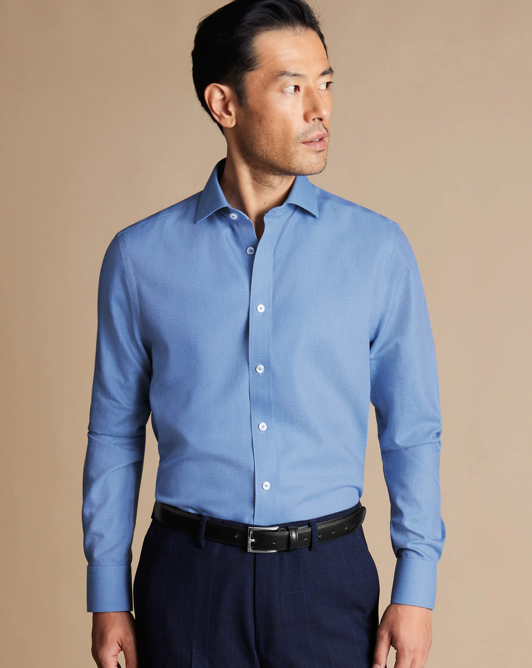 Business Casual Shirts|Dress Shirts<Charles Tyrwhitt Spread Collar Non-Iron Mayfair Weave Shirt - Cobalt Blue