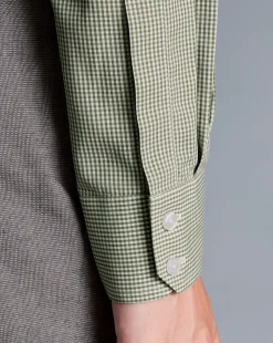 Shirt Sale|Casual Shirts<Charles Tyrwhitt Spread Collar Non-Iron Mini Gingham Check Shirt - Green Olive