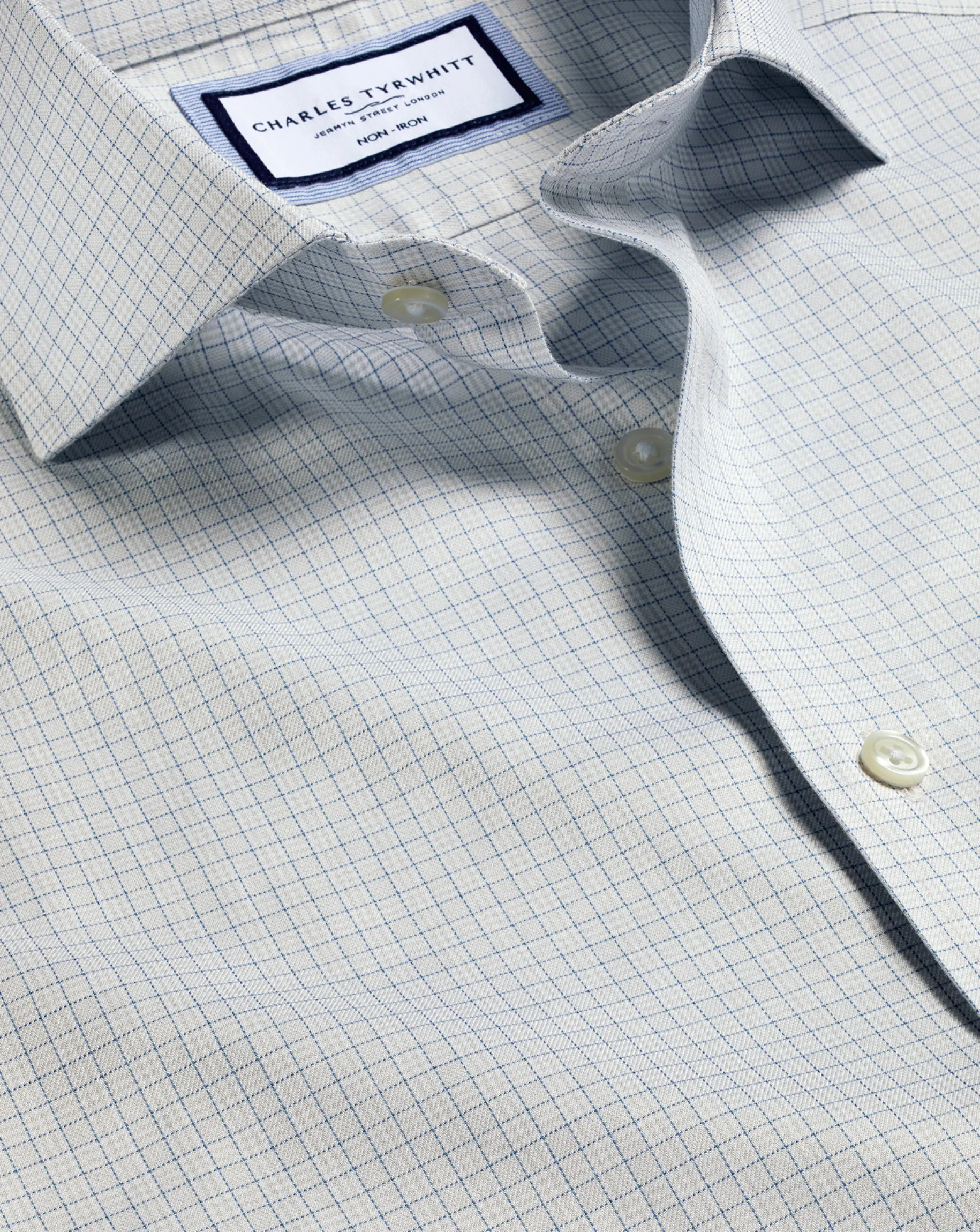 Shirt Sale|Dress Shirts<Charles Tyrwhitt Spread Collar Non-Iron Mini Prince of Wales Check Shirt - Grey Silver
