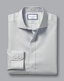 Shirt Sale|Dress Shirts<Charles Tyrwhitt Spread Collar Non-Iron Mini Prince of Wales Check Shirt - Grey Silver