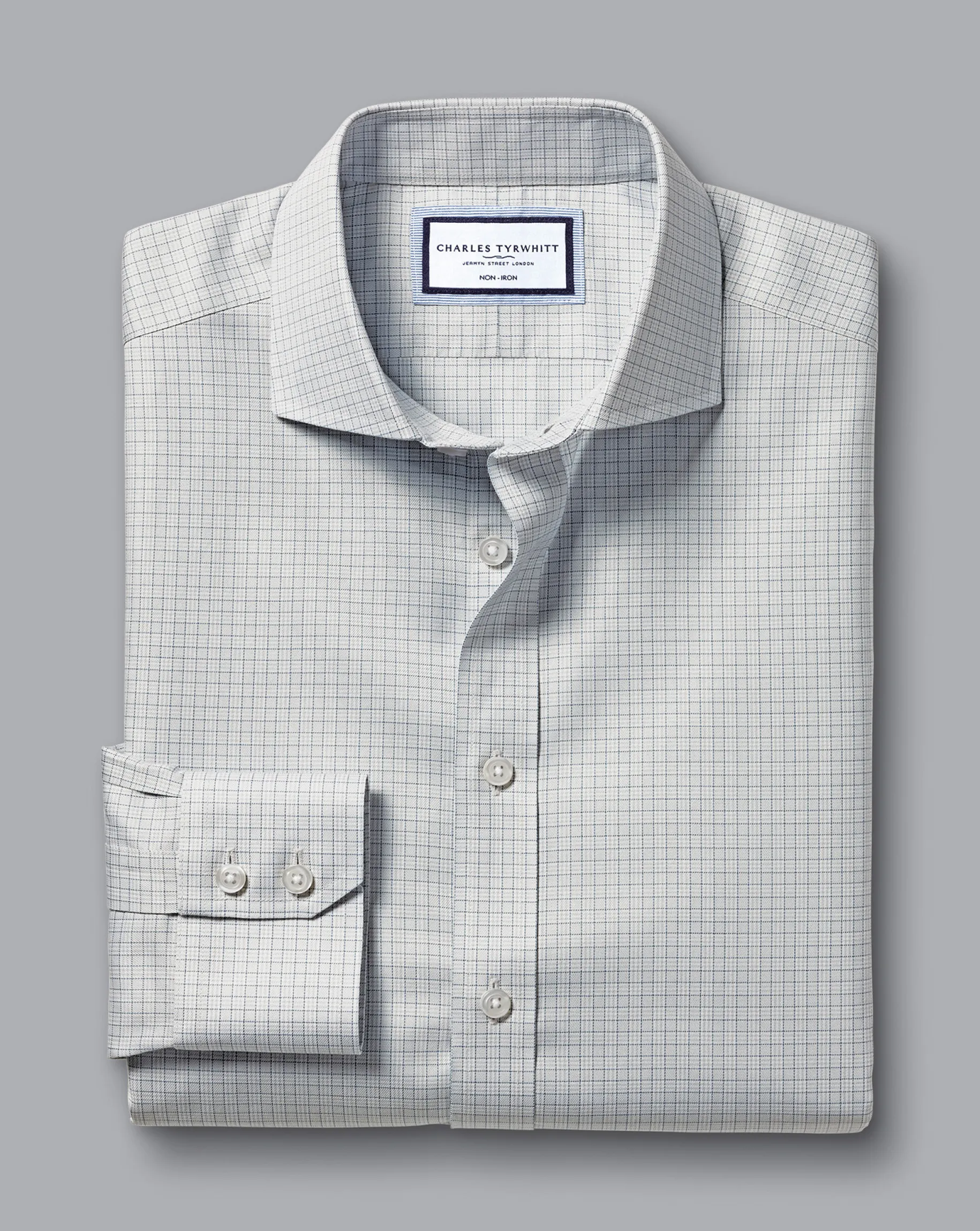 Shirt Sale|Dress Shirts<Charles Tyrwhitt Spread Collar Non-Iron Mini Prince of Wales Check Shirt - Grey Silver