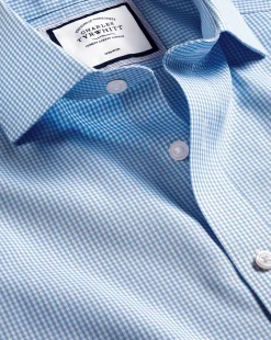 Dress Shirts|Check Shirts<Charles Tyrwhitt Spread Collar Non-Iron Mini Gingham Check Shirt - Cornflower Blue
