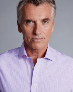 Shirt Sale|Dress Shirts<Charles Tyrwhitt Spread Collar Non-Iron Mini Gingham Check Shirt - Mauve Purple