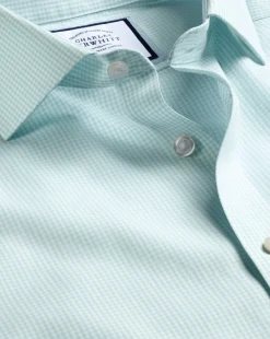 Shirt Sale|Dress Shirts<Charles Tyrwhitt Spread Collar Non-Iron Mini Gingham Check Shirt - Green Aqua