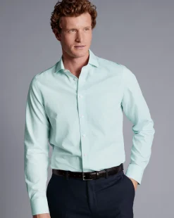 Shirt Sale|Dress Shirts<Charles Tyrwhitt Spread Collar Non-Iron Mini Gingham Check Shirt - Green Aqua