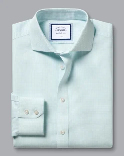 Shirt Sale|Dress Shirts<Charles Tyrwhitt Spread Collar Non-Iron Mini Gingham Check Shirt - Green Aqua