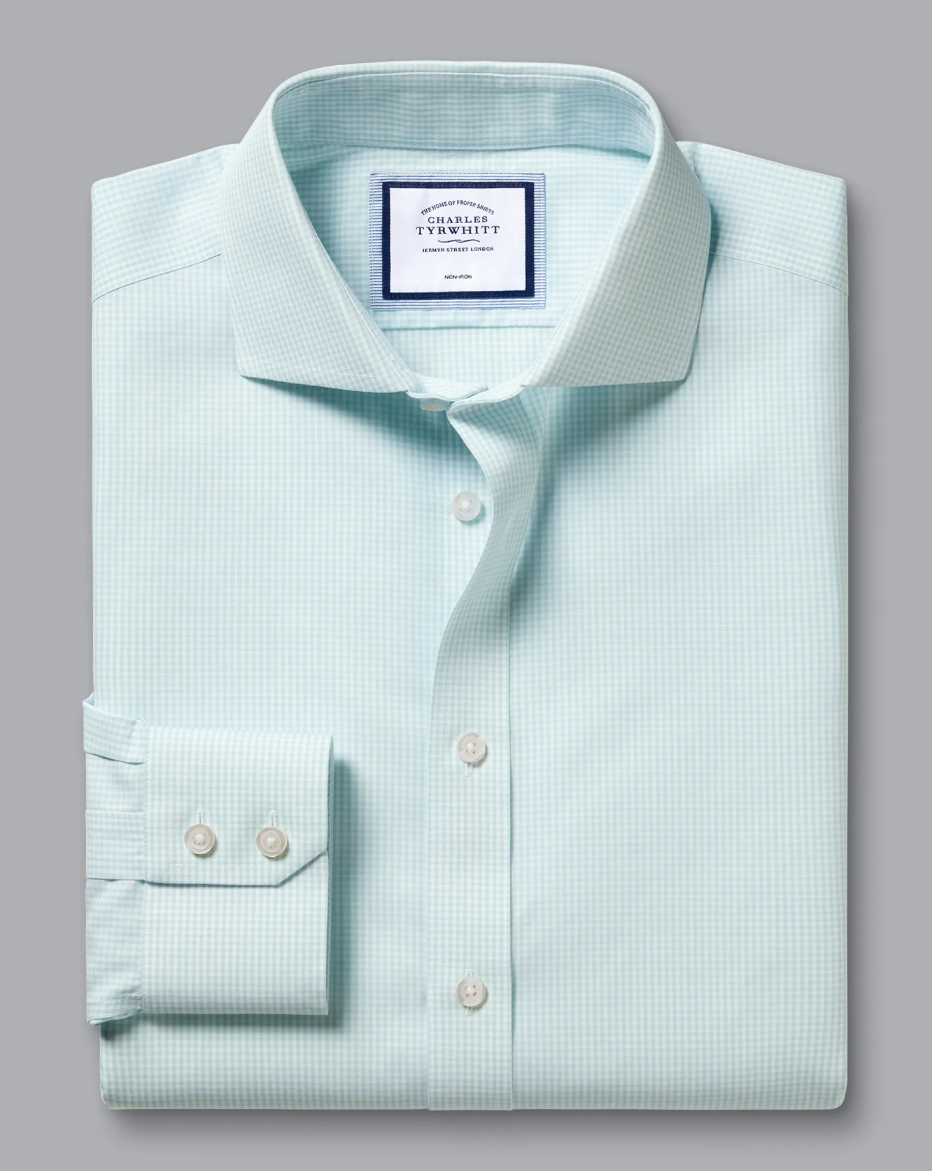 Shirt Sale|Dress Shirts<Charles Tyrwhitt Spread Collar Non-Iron Mini Gingham Check Shirt - Green Aqua