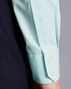 Shirt Sale|Dress Shirts<Charles Tyrwhitt Spread Collar Non-Iron Mini Gingham Check Shirt - Green Aqua