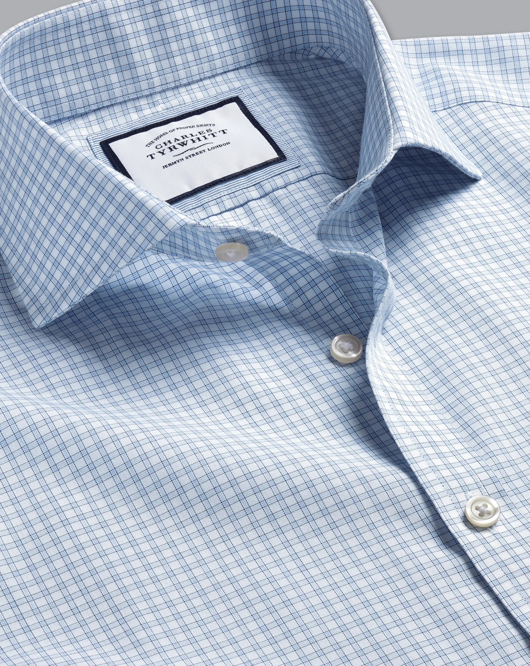 Shirt Sale|Dress Shirts<Charles Tyrwhitt Spread Collar Non-Iron Poplin Fine Check Shirt - Blue Sky
