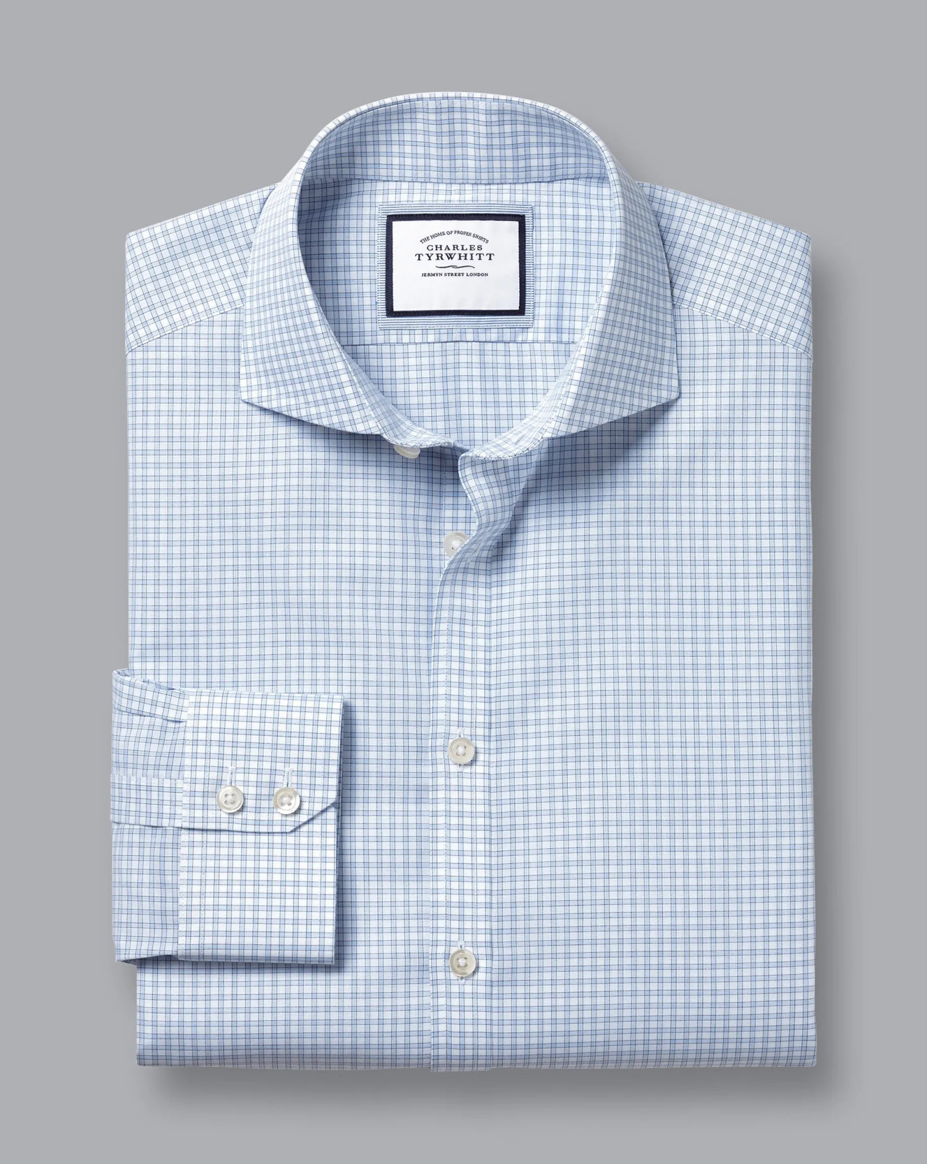 Shirt Sale|Dress Shirts<Charles Tyrwhitt Spread Collar Non-Iron Poplin Fine Check Shirt - Blue Sky