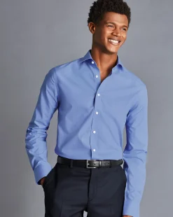 Dress Shirts|M<Charles Tyrwhitt Spread Collar Non-Iron Poplin Shirt - Ocean Blue