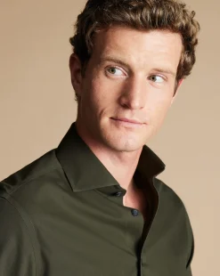Dress Shirts|Non-Iron Shirts<Charles Tyrwhitt Spread Collar Non-Iron Poplin Shirt - Green Olive