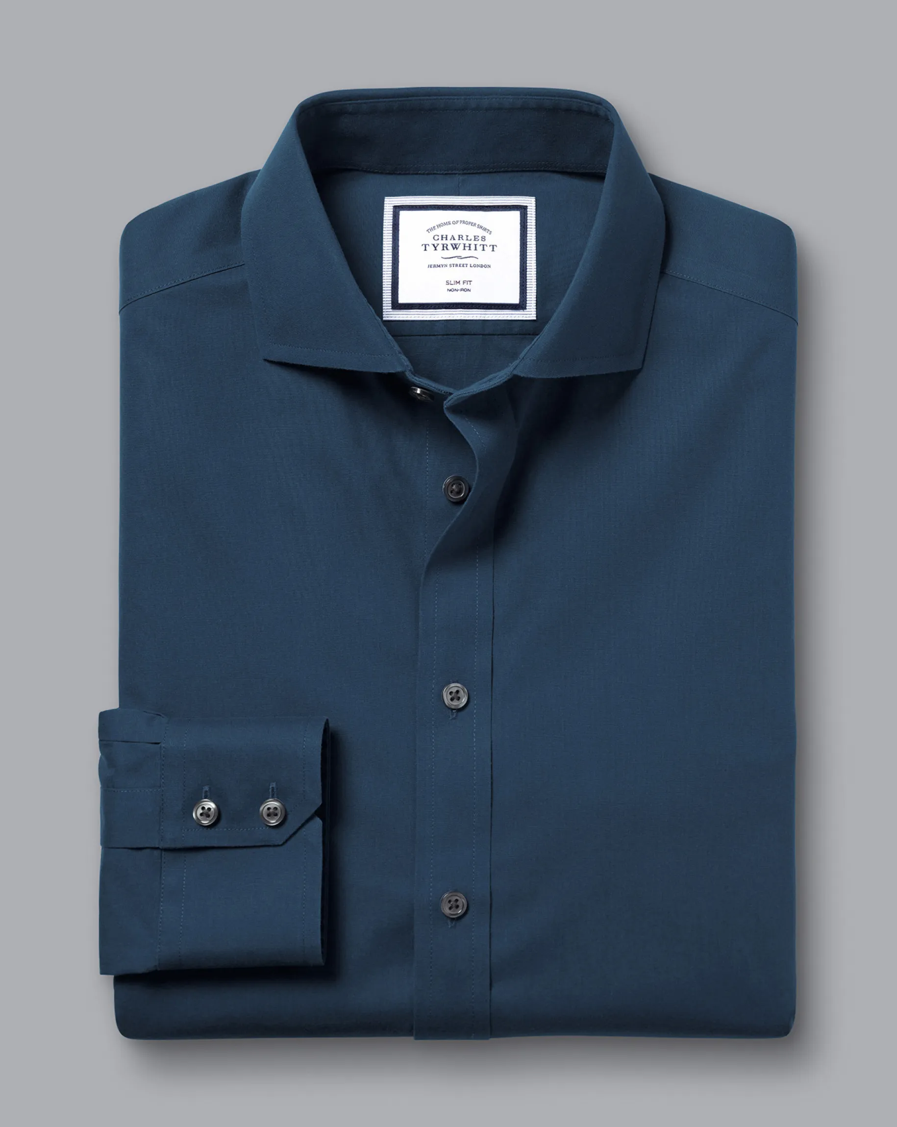 Shirt Sale|Dress Shirts<Charles Tyrwhitt Spread Collar Non-Iron Poplin Shirt - Petrol Blue