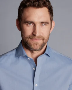 Shirt Sale|Dress Shirts<Charles Tyrwhitt Spread Collar Non-Iron Poplin Shirt - Steel Blue