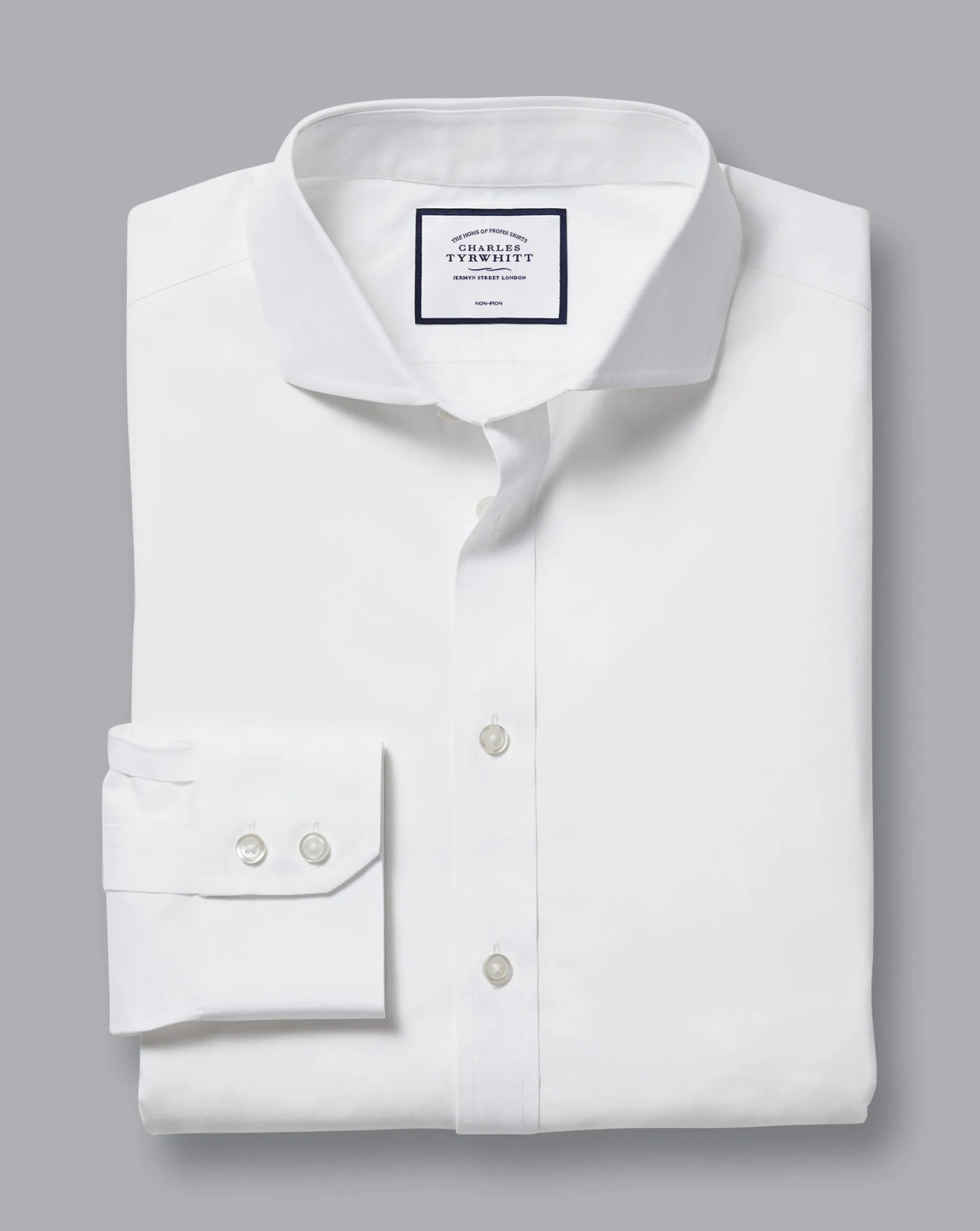 Dress Shirts|White Shirts<Charles Tyrwhitt Spread Collar Non-Iron Poplin Shirt - White