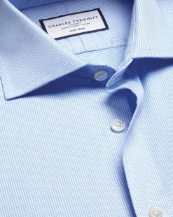 Dress Shirts|Blue Shirts<Charles Tyrwhitt Spread Collar Non-Iron Puppytooth Shirt - Blue Sky
