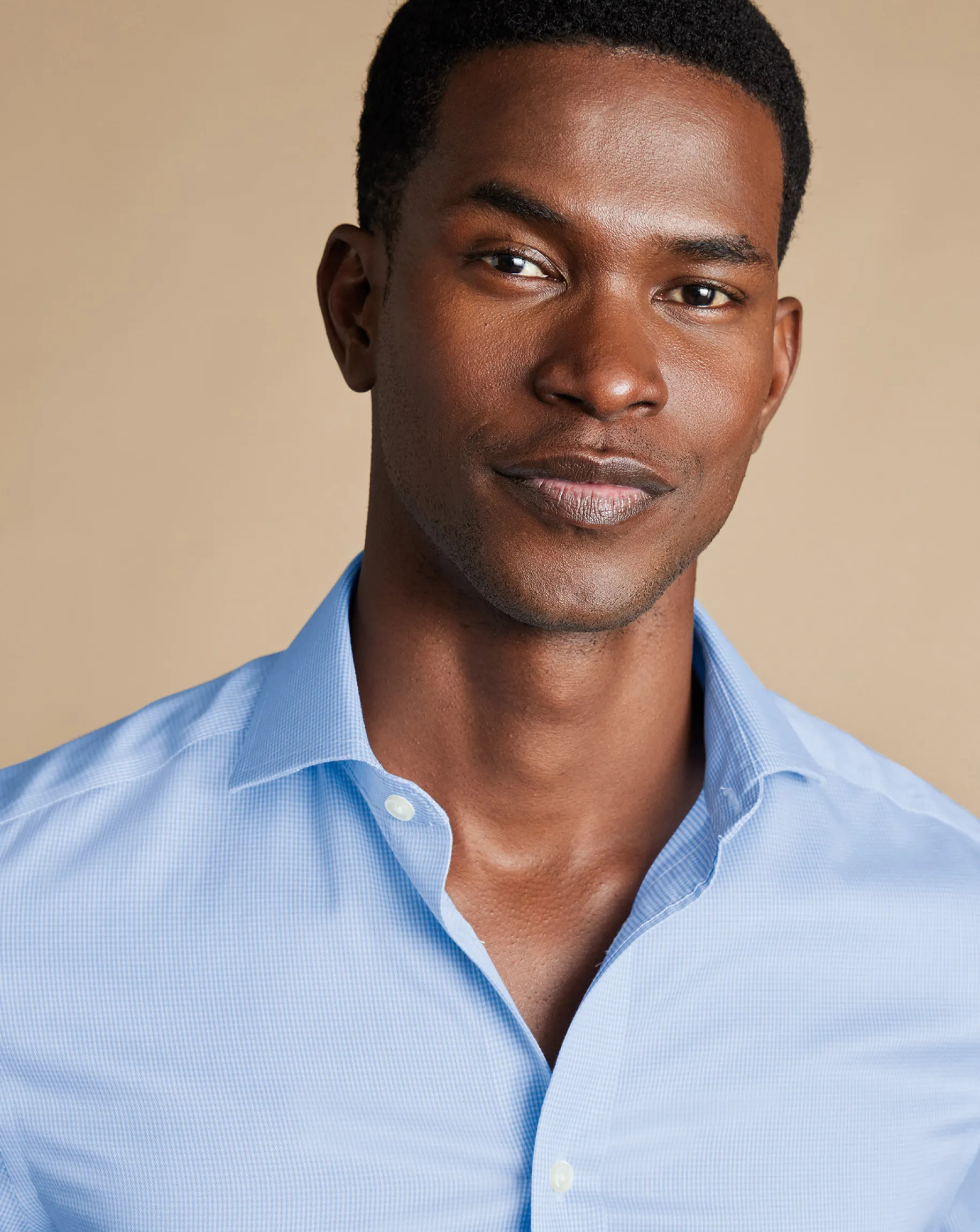 Dress Shirts|Blue Shirts<Charles Tyrwhitt Spread Collar Non-Iron Puppytooth Shirt - Blue Sky