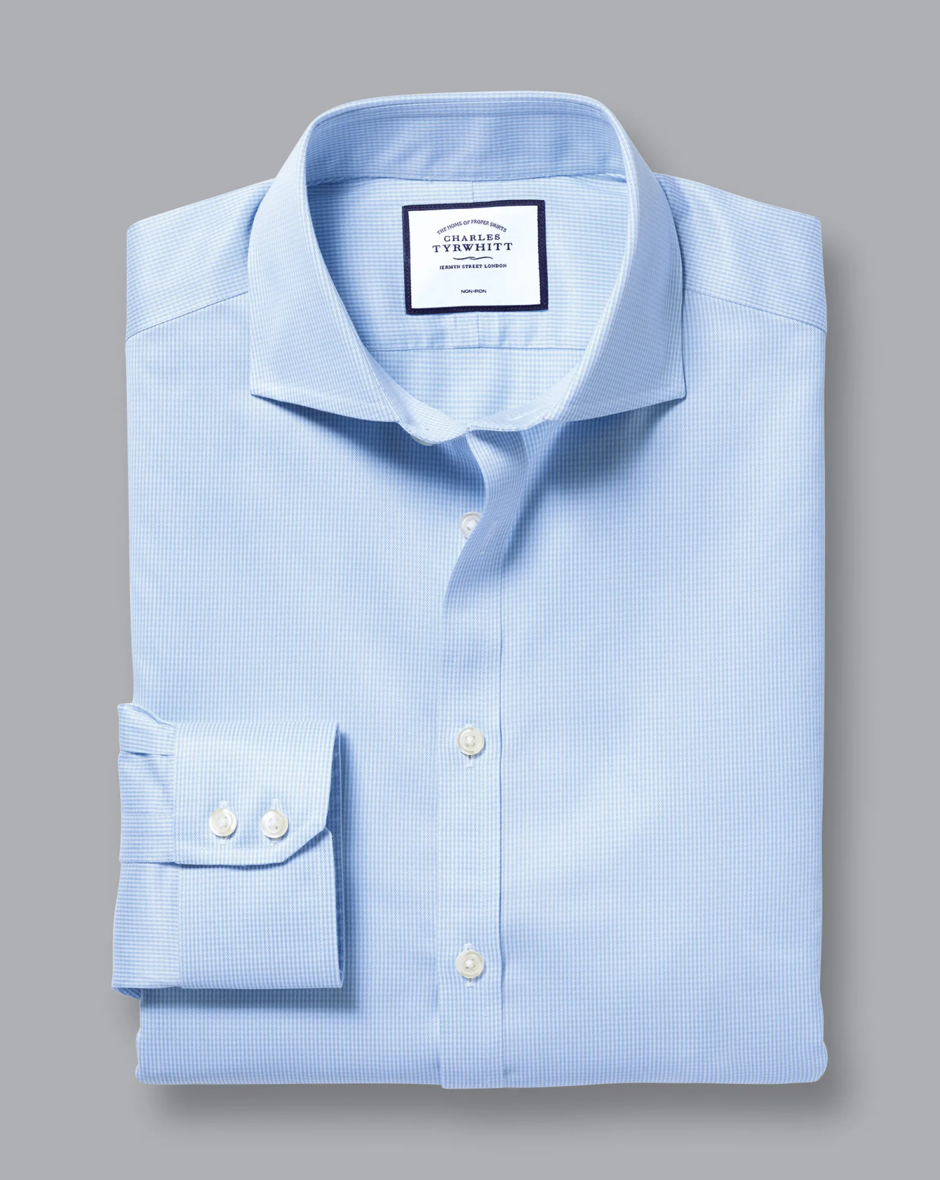 Dress Shirts|Blue Shirts<Charles Tyrwhitt Spread Collar Non-Iron Puppytooth Shirt - Blue Sky