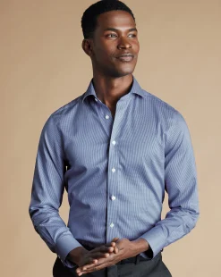 Dress Shirts|Check Shirts<Charles Tyrwhitt Spread Collar Non-Iron Puppytooth Shirt - Blue Royal