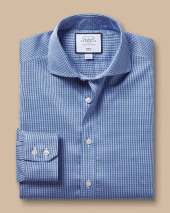 Dress Shirts|Check Shirts<Charles Tyrwhitt Spread Collar Non-Iron Puppytooth Shirt - Blue Royal