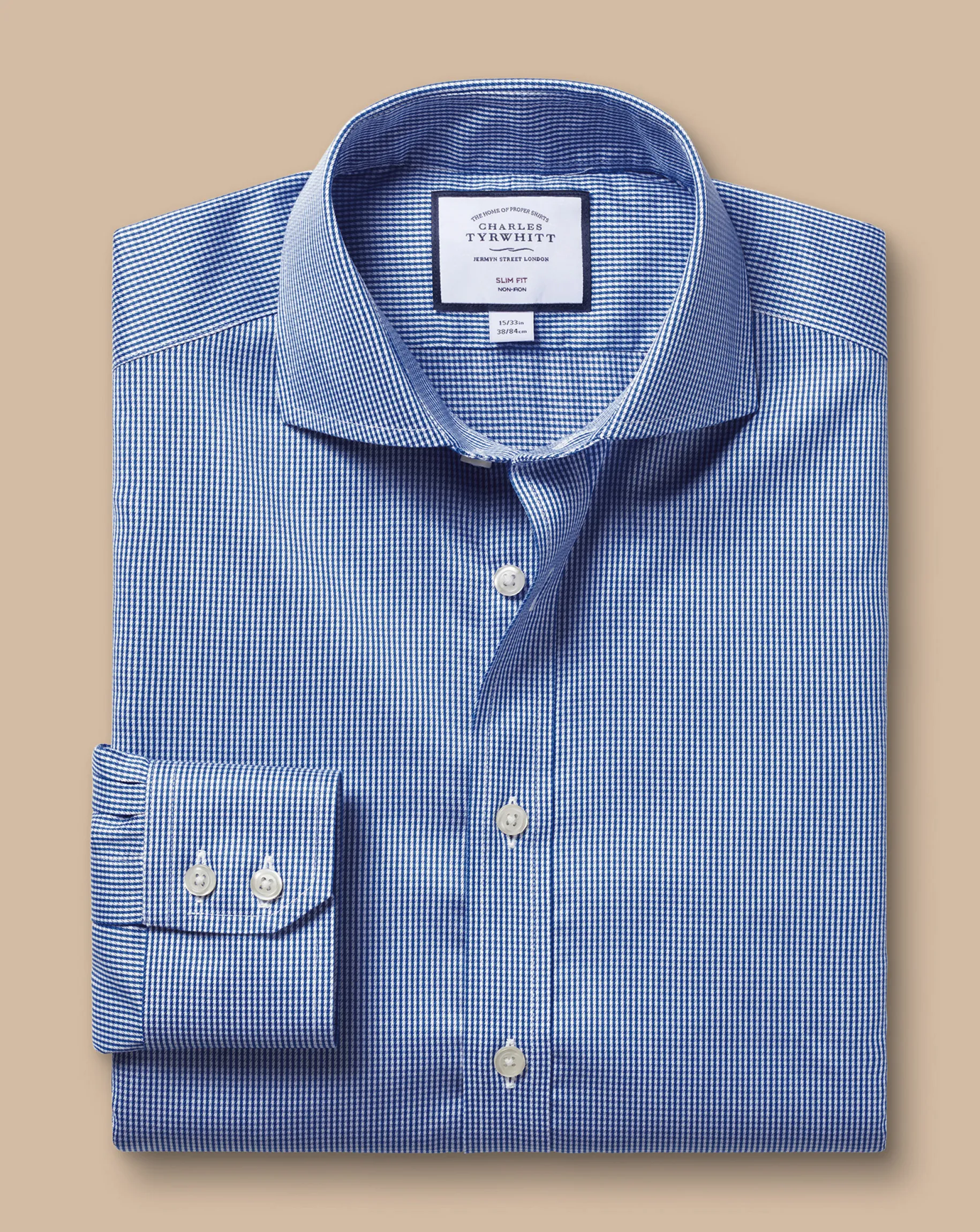 Dress Shirts|Check Shirts<Charles Tyrwhitt Spread Collar Non-Iron Puppytooth Shirt - Blue Royal