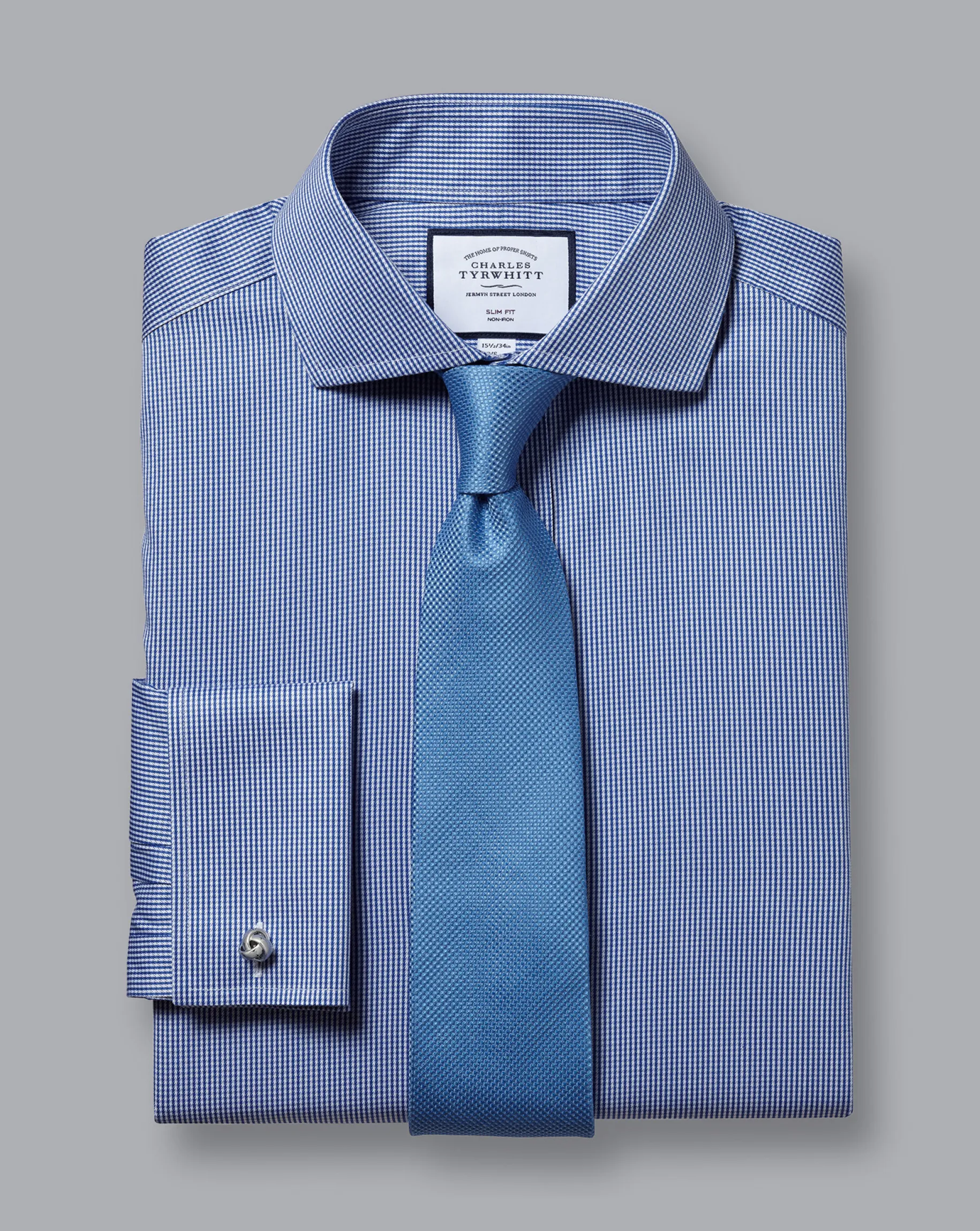 Dress Shirts|Check Shirts<Charles Tyrwhitt Spread Collar Non-Iron Puppytooth Shirt - Blue Royal
