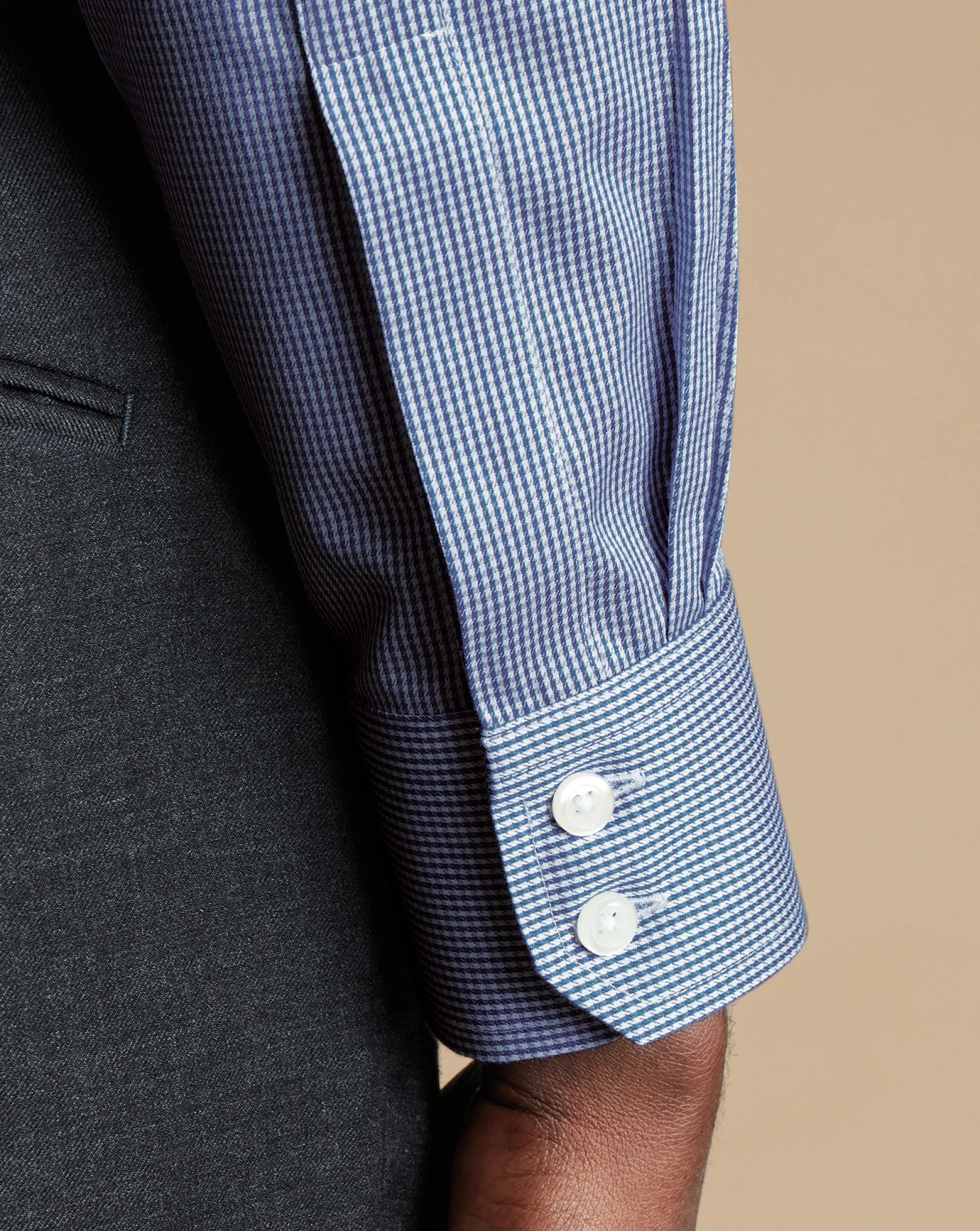 Dress Shirts|Check Shirts<Charles Tyrwhitt Spread Collar Non-Iron Puppytooth Shirt - Blue Royal