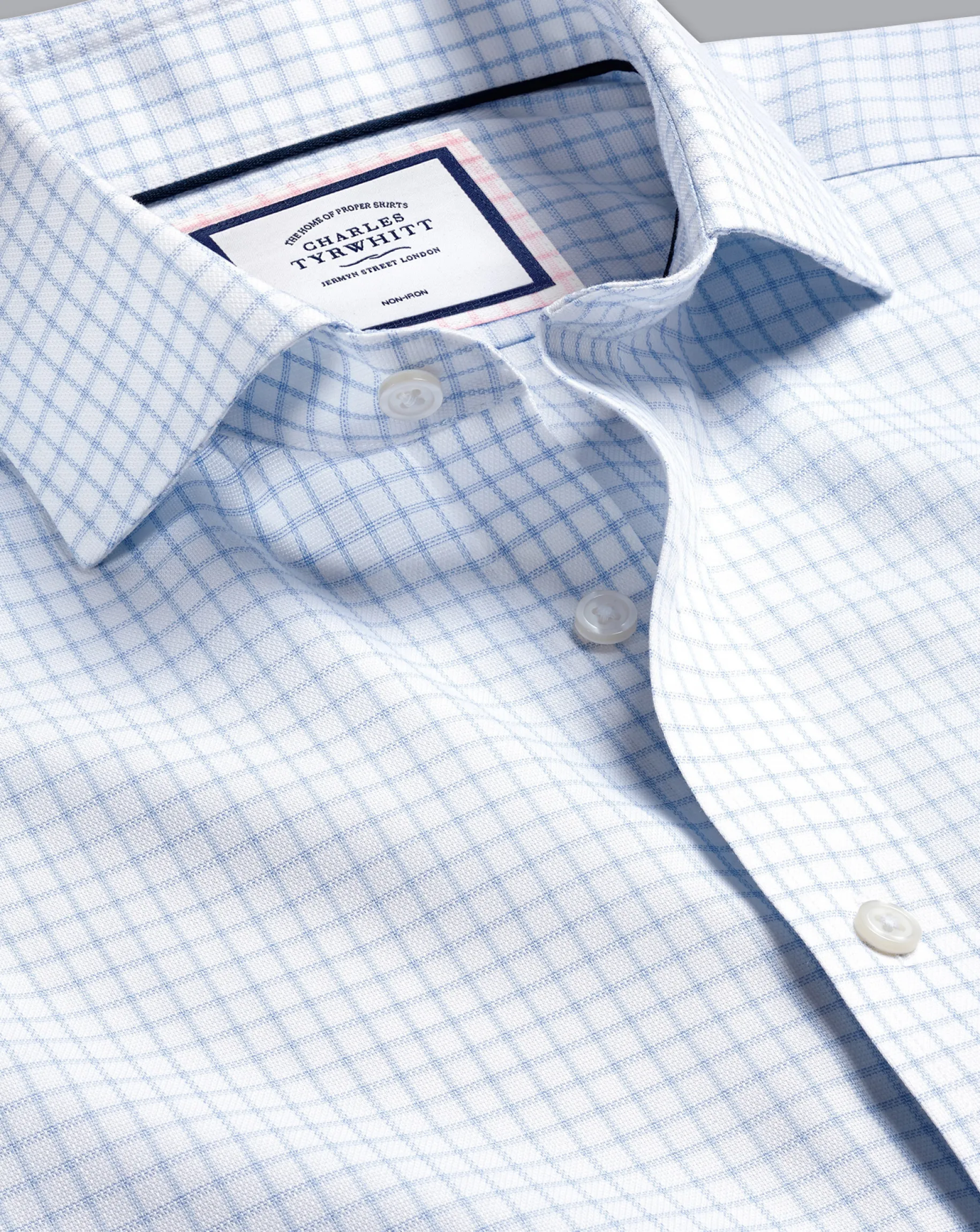 Shirt Sale|Dress Shirts<Charles Tyrwhitt Spread Collar Non-Iron Regent Weave Check Shirt - Sky