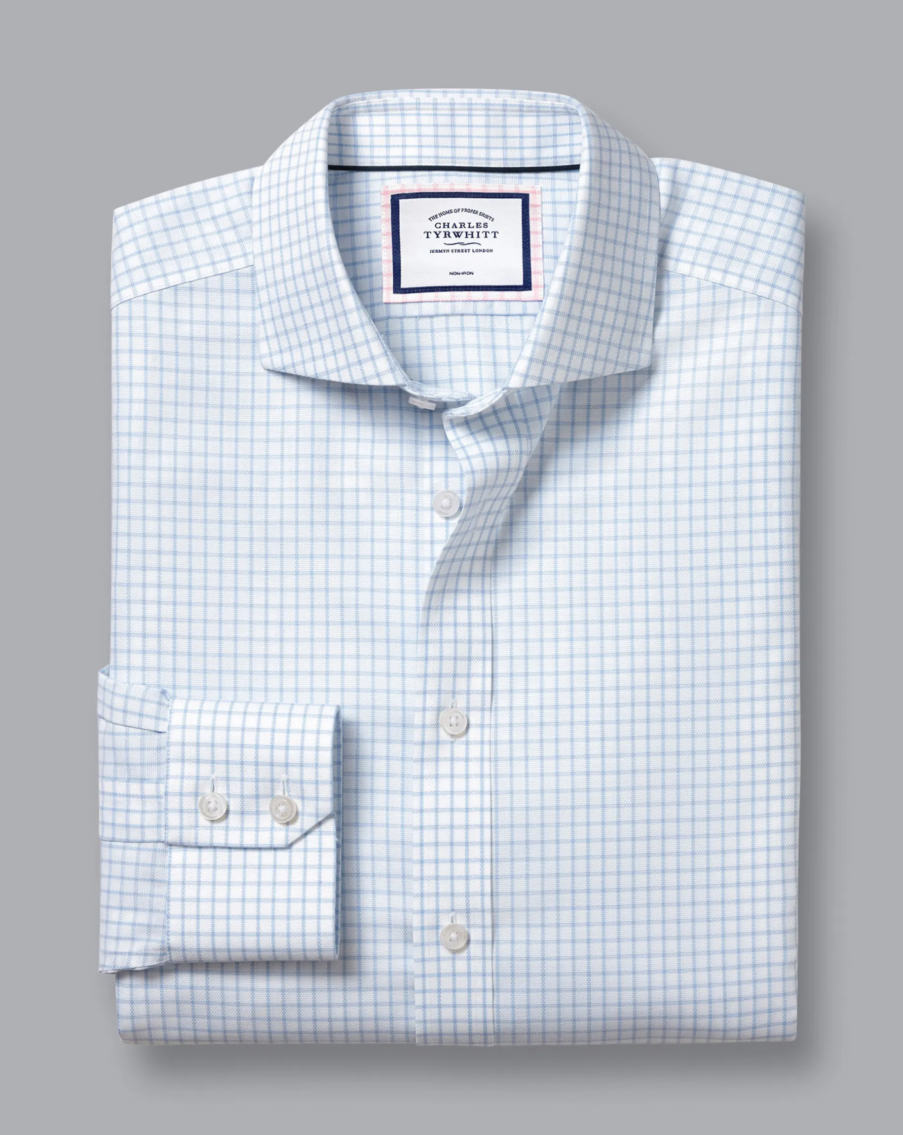 Shirt Sale|Dress Shirts<Charles Tyrwhitt Spread Collar Non-Iron Regent Weave Check Shirt - Sky