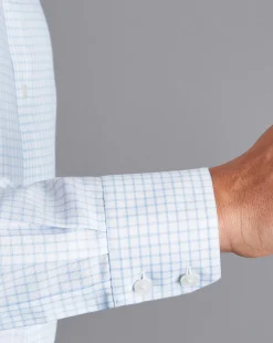 Shirt Sale|Dress Shirts<Charles Tyrwhitt Spread Collar Non-Iron Regent Weave Check Shirt - Sky