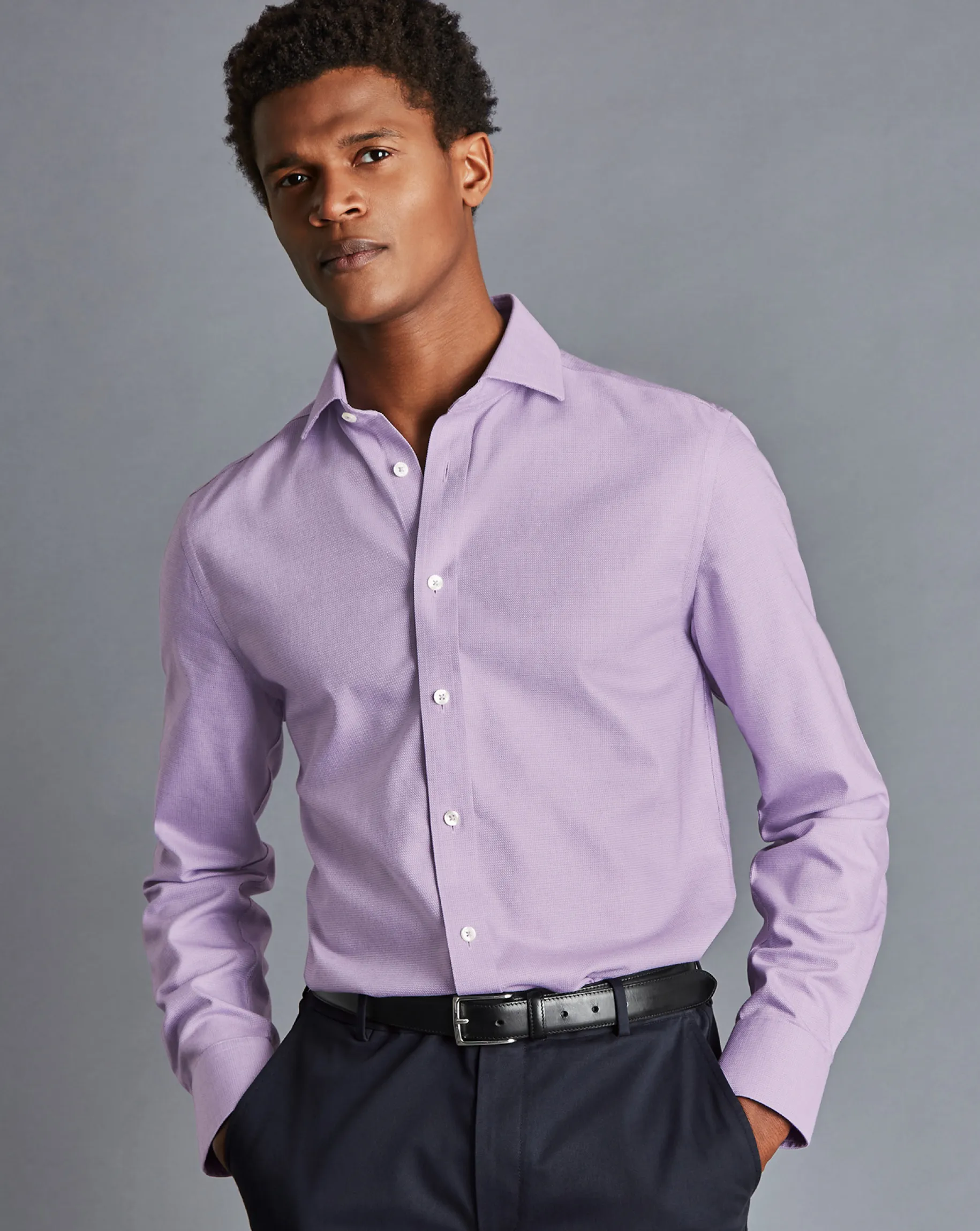 Shirt Sale|Dress Shirts<Charles Tyrwhitt Spread collar Non-Iron Richmond Weave Shirt - Mauve Mauve Purple