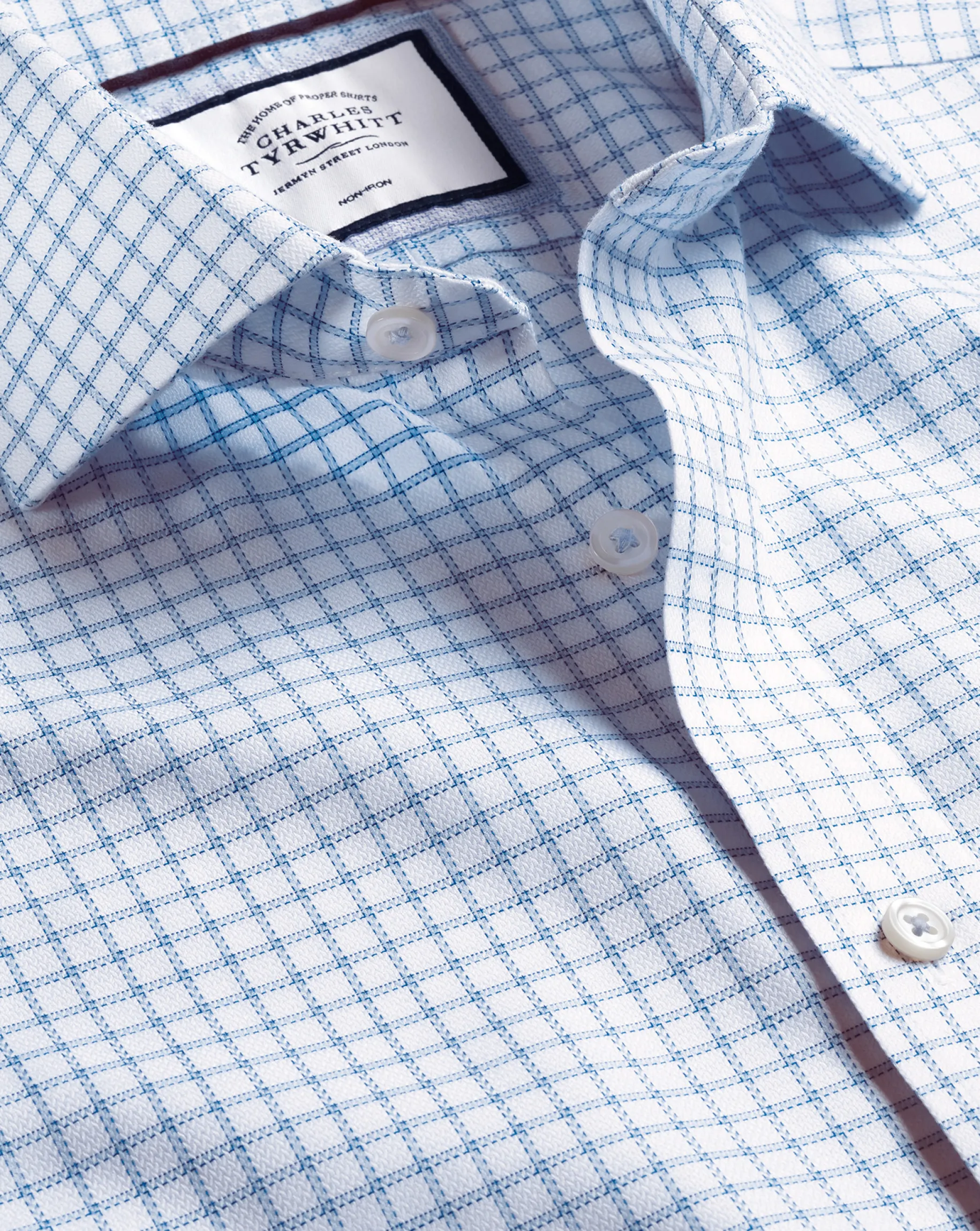 Shirt Sale|Dress Shirts<Charles Tyrwhitt Spread collar Non-Iron Richmond Weave Check Shirt - Cornflower Blue