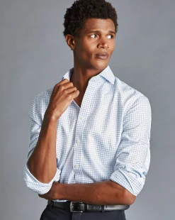 Shirt Sale|Dress Shirts<Charles Tyrwhitt Spread collar Non-Iron Richmond Weave Check Shirt - Cornflower Blue