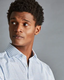 Shirt Sale|Dress Shirts<Charles Tyrwhitt Spread collar Non-Iron Richmond Weave Check Shirt - Cornflower Blue