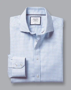 Shirt Sale|Dress Shirts<Charles Tyrwhitt Spread collar Non-Iron Richmond Weave Check Shirt - Cornflower Blue