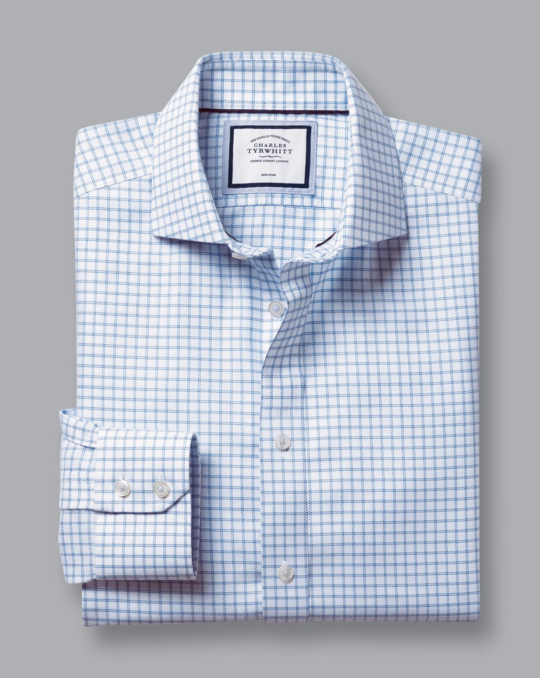 Shirt Sale|Dress Shirts<Charles Tyrwhitt Spread collar Non-Iron Richmond Weave Check Shirt - Cornflower Blue