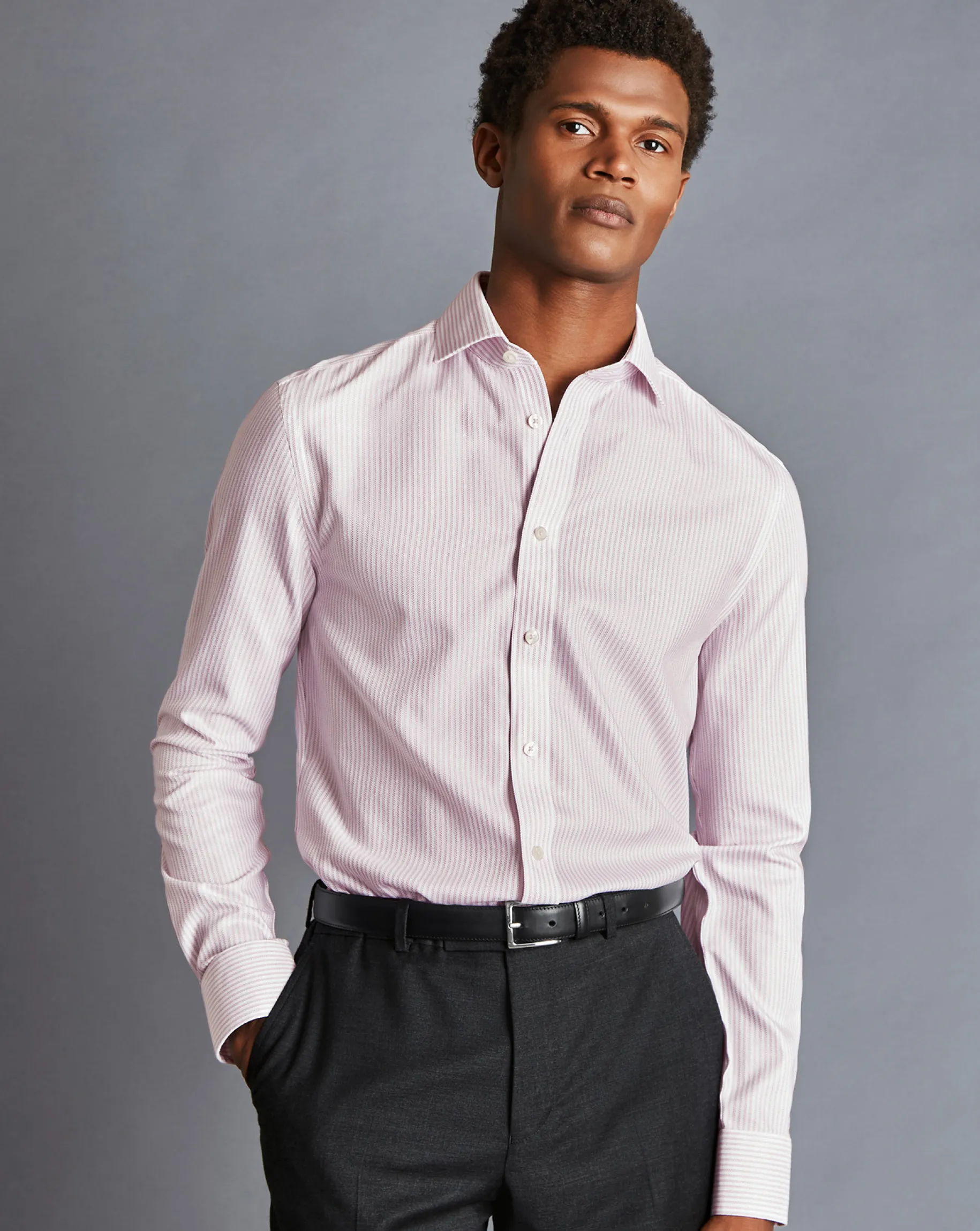 Shirt Sale|Dress Shirts<Charles Tyrwhitt Spread collar Non-Iron Richmond Weave Stripe Shirt - Light Pink