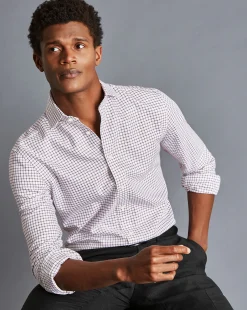 Shirt Sale|Dress Shirts<Charles Tyrwhitt Spread collar Non-Iron Richmond Weave Check Shirt - Red Wine