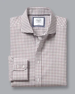 Shirt Sale|Dress Shirts<Charles Tyrwhitt Spread collar Non-Iron Richmond Weave Check Shirt - Red Wine