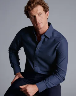 Dress Shirts|M<Charles Tyrwhitt Spread Collar Non-Iron Royal Oxford Shirt - French Blue