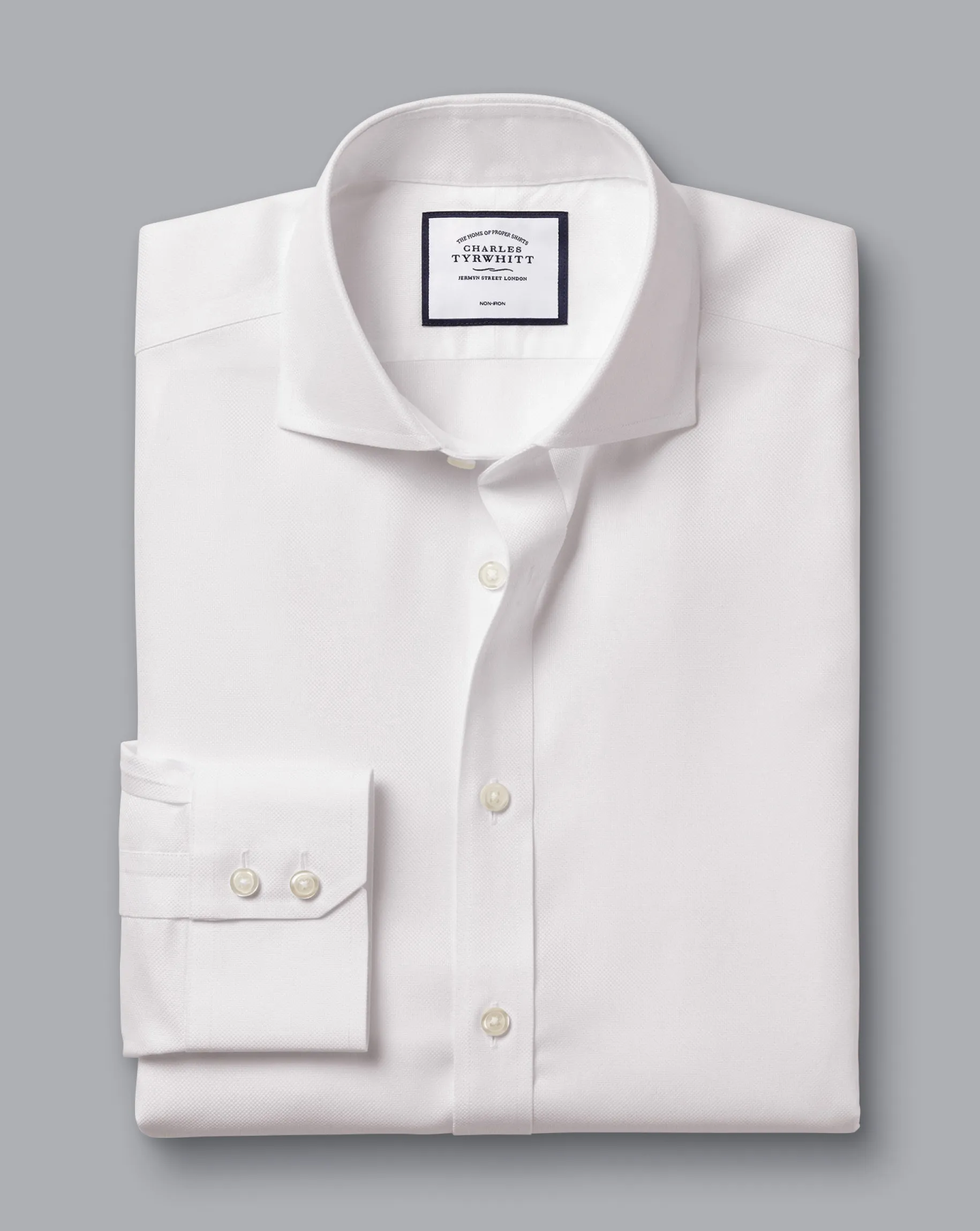 Dress Shirts|XL<Charles Tyrwhitt Spread Collar Non-Iron Royal Oxford Shirt - White