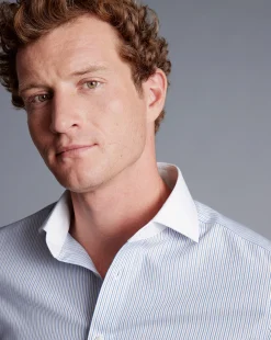 Shirt Sale|Dress Shirts<Charles Tyrwhitt Spread Collar Non-Iron Stripe Winchester Shirt - Ocean Blue